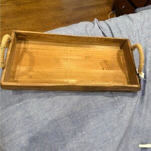 Rustic Wooden Serving Tray with Rope Handles